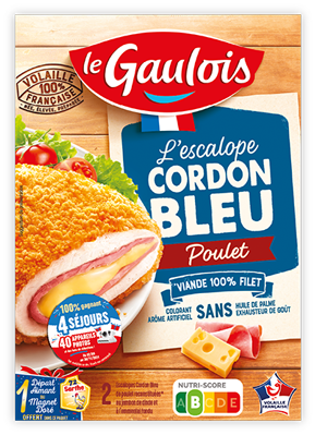 Packaging de l'escalope cordon bleu de poulet Le Gaulois