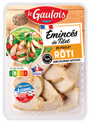 Packaging des émincés de filet de poulet rôti Le Gaulois