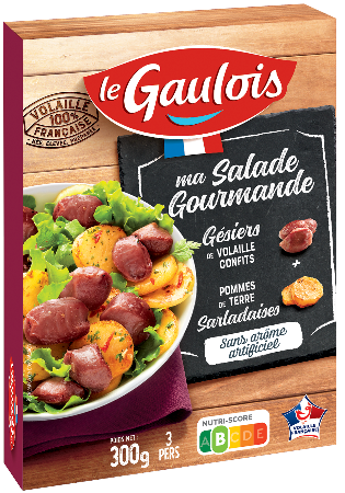 Visuel pack de la salade gourmande de gésiers de volaille confits et pomme de terre sarladaises Le Gaulois