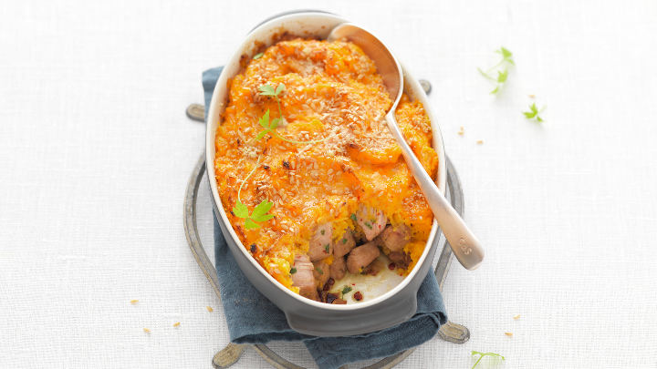 Visuel recette d'un parmentier de sauté de dinde à la patate douce