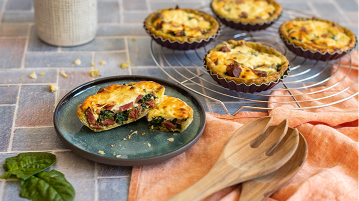 Visuel recette d'une tartelette aux gésiers de volaille confits, épinard frais et ricotta